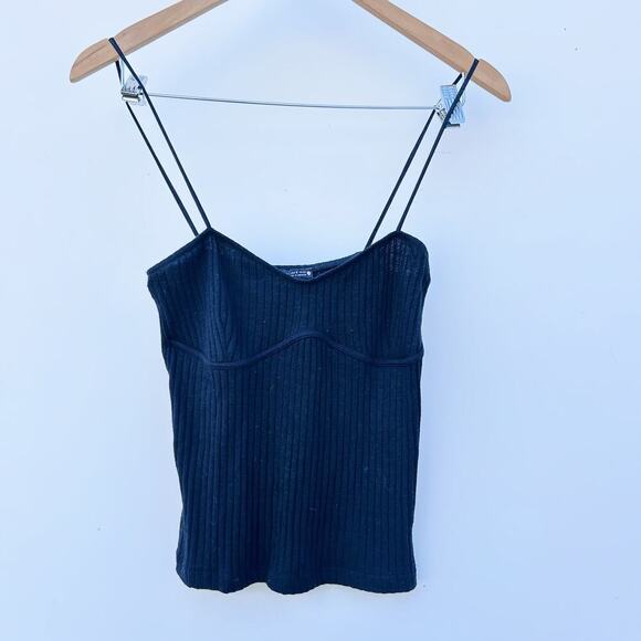 Zara Black Stretchy Ribbed Cami Cardigan Set Medium Pajamas Lounge Sweater - Picture 3 of 11